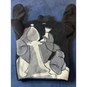 Mogul Moves Reversible Chess Fleece Jacket Mens Size M Black Grey White Bomber
